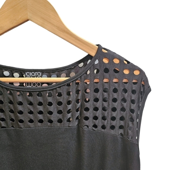 Clara Sunwoo Black Laser Cut Sleeveless Midi Shift Dress Size Medium Stretchy - Picture 6 of 9